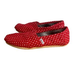 TOMS Classics Slip On Shoes Womens 8 Red White Polka Dot Canvas Flats